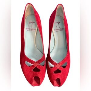 Red Suede Therry Rabotin Peep Toe Wedge (37.5/7US)